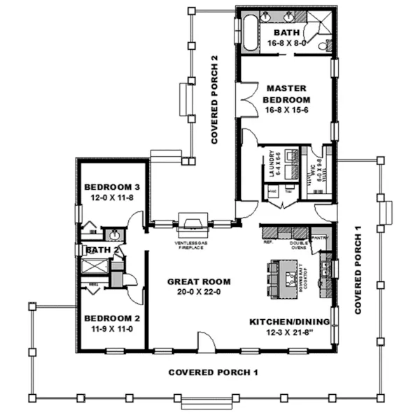 Cape Cod & New England House Plan First Floor - Lori Lane Southern Home 028D-0095 - Shop House Plans and More