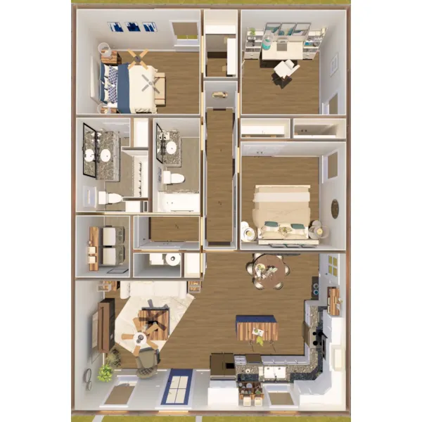 Southern House Plan 3D First Floor - Kinney Country Home 028D-0101 - Search House Plans and More