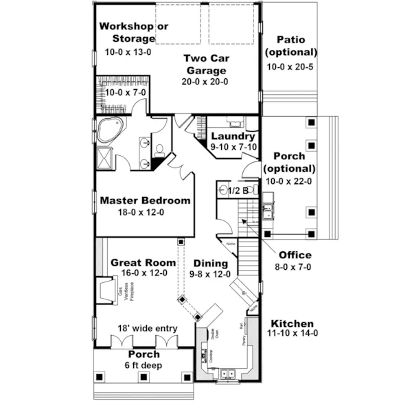 Beach & Coastal House Plan First Floor - Locust Grove Southern Home 028D-0102 - Shop House Plans and More