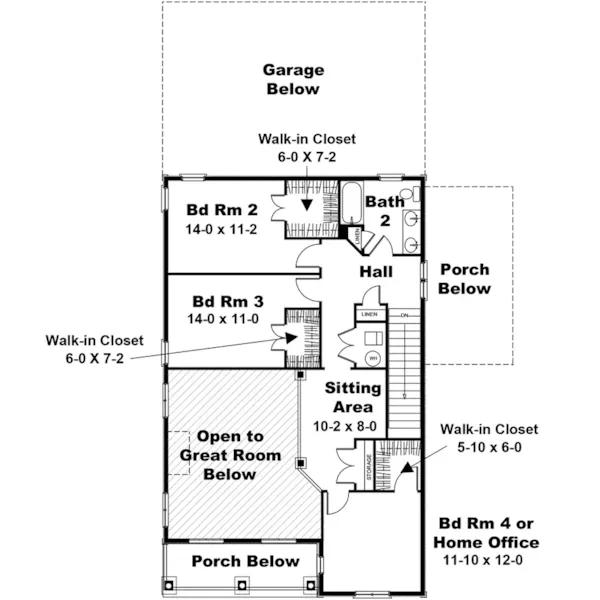 Beach & Coastal House Plan Second Floor - Locust Grove Southern Home 028D-0102 - Shop House Plans and More