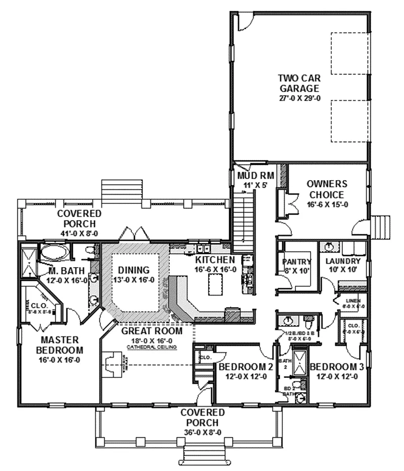 Ranch House Plan First Floor - Walsh Grove Craftsman Home 028D-0105 - Shop House Plans and More