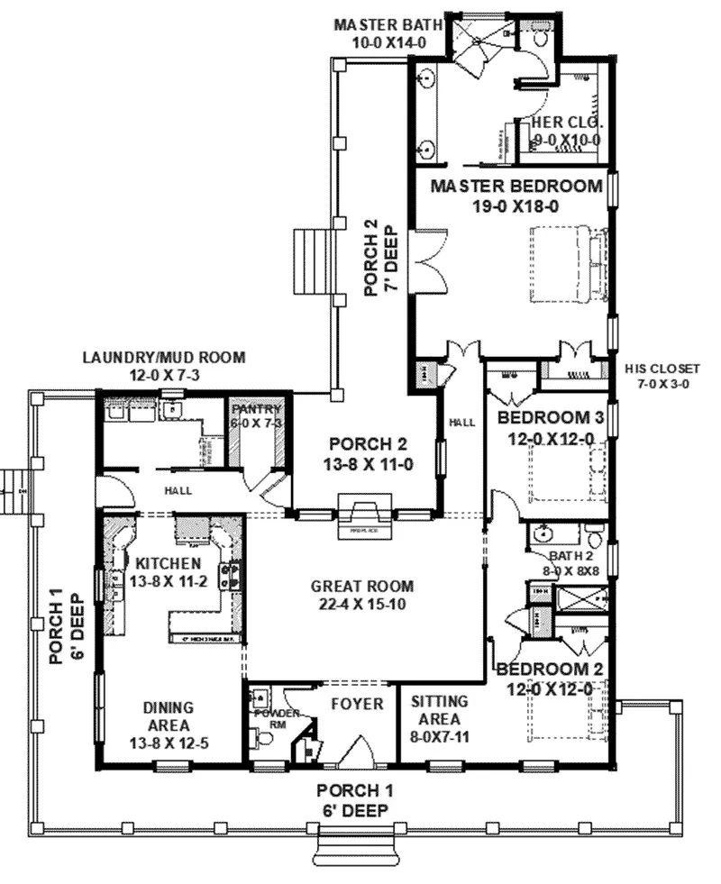 Southern House Plan First Floor - Albury Grove Southern Home 028D-0110 - Shop House Plans and More