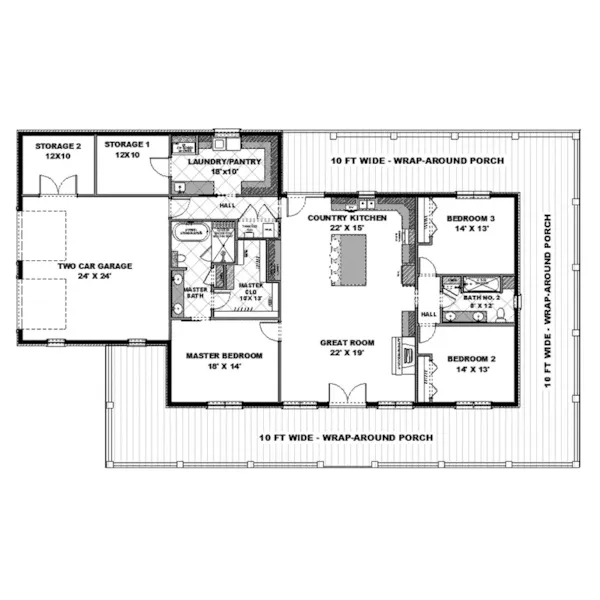 European House Plan First Floor - Coastal Springs Southern Home 028D-0114 - Shop House Plans and More