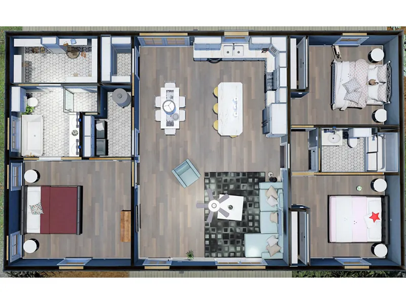 Modern Farmhouse Plan 3D First Floor - Wildgrove Country Home 028D-0118 - Shop House Plans and More