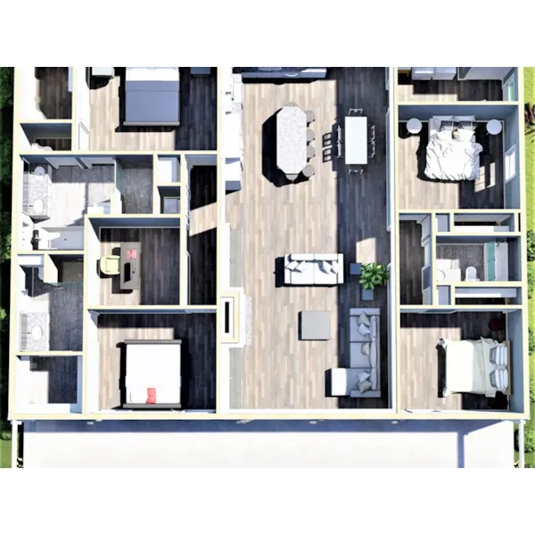 Lowcountry House Plan 3D First Floor - Morton Lane Modern Farmhouse 028D-0124 - Shop House Plans and More