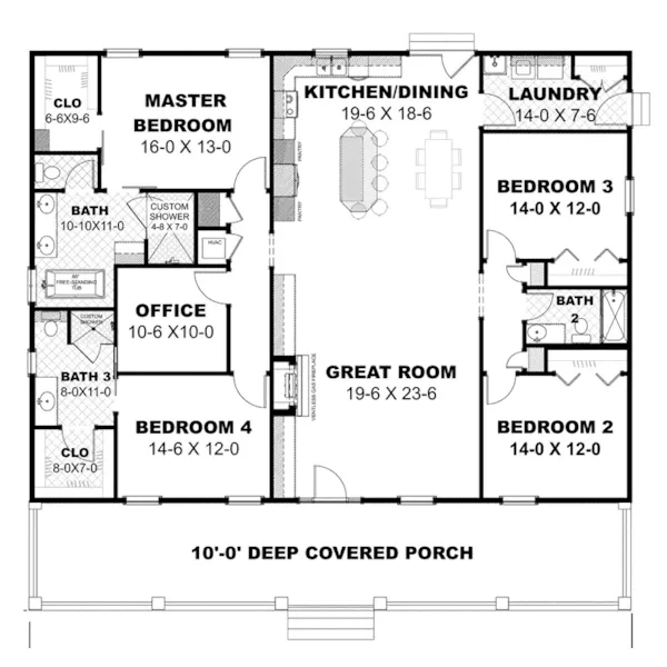 Lowcountry House Plan First Floor - Morton Lane Modern Farmhouse 028D-0124 - Shop House Plans and More