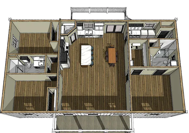 Country House Plan 3D First Floor - Lower Hollow Modern Farmhouse 028D-0135 | House Plans and More