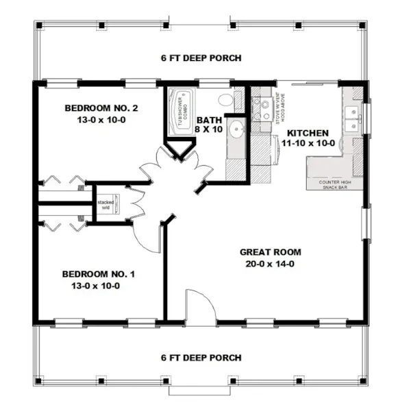 Ranch House Plan First Floor - Fritztown Country Cabin 028D-0138 | House Plans and More