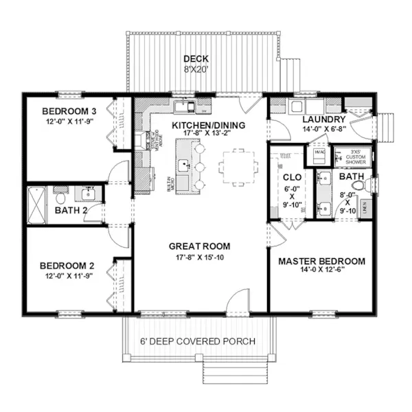 Cabin & Cottage House Plan First Floor - Bergfield Ranch Home 028D-0141 | House Plans and More