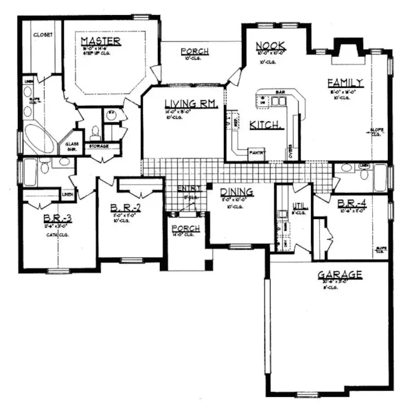 Ranch House Plan First Floor - Monclova Creek Ranch Home 031D-0013 - Shop House Plans and More