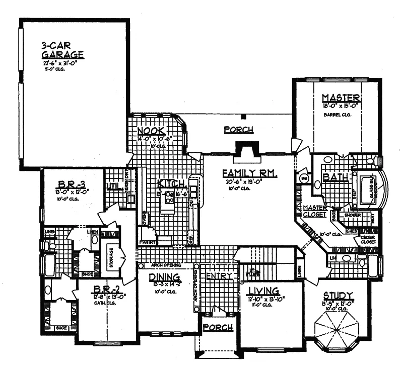 English Cottage House Plan First Floor - Glen Hollow Tudor Home 031D-0036 - Search House Plans and More