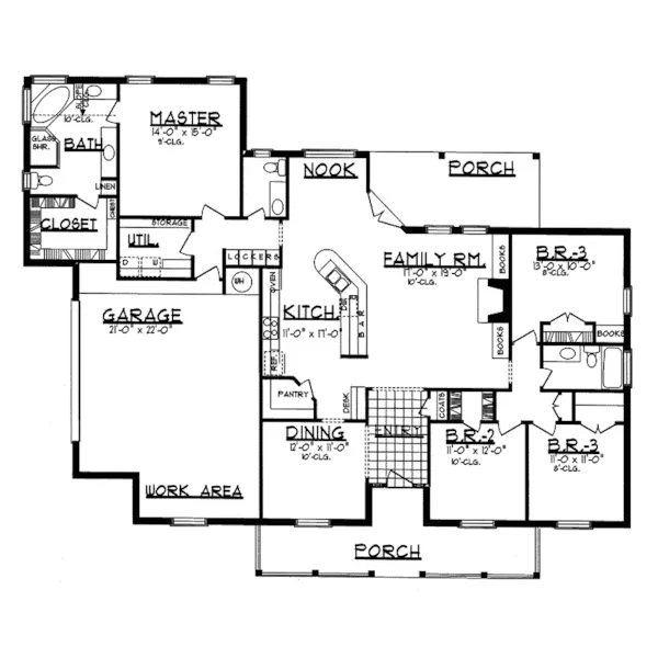 Farmhouse Plan First Floor - Oak Harbor Country Farmhouse 031D-0040 - Shop House Plans and More