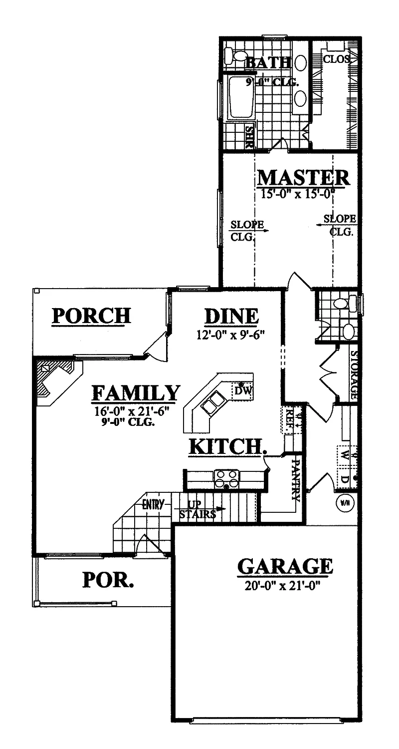 Traditional House Plan First Floor - Townwood Narrow Lot Home 031D-0042 - Shop House Plans and More