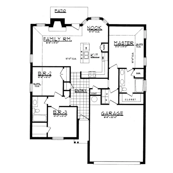 Southern House Plan First Floor - Archibald Hill Ranch Home 031D-0047 - Search House Plans and More