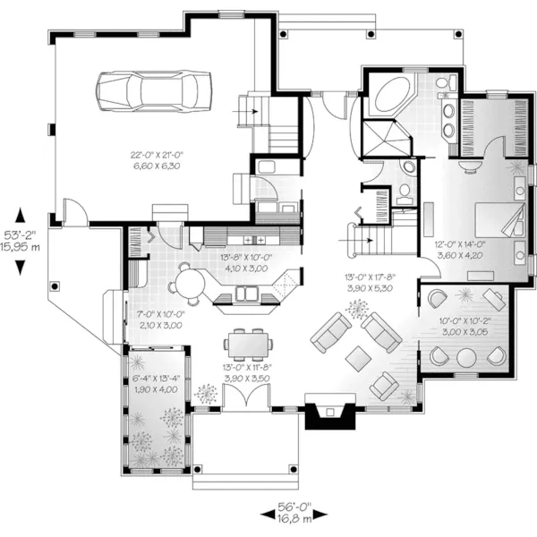 Craftsman House Plan First Floor - Keldon Waterfront Vacation Home 032D-0019 - Search House Plans and More