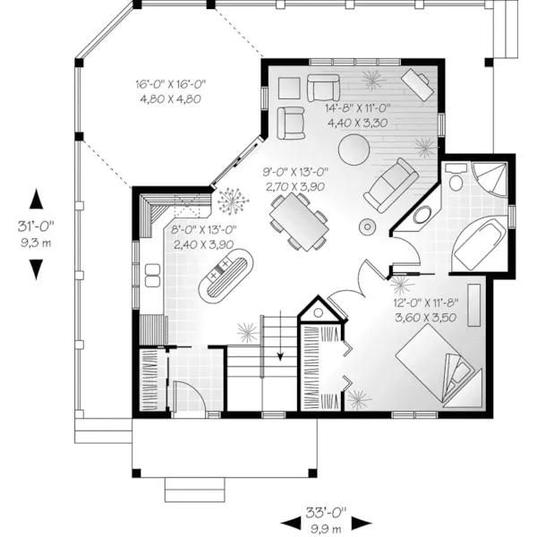 Cabin & Cottage House Plan First Floor - Kressley Country Vacation Home 032D-0050 - Search House Plans and More