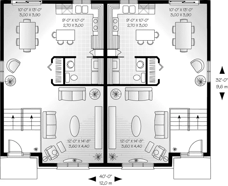 Southern House Plan First Floor - Bellingham Bluff Duplex Home 032D-0059 - Search House Plans and More