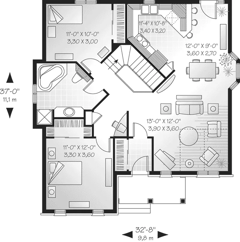 Arts & Crafts House Plan First Floor - Hanover Woods Ranch Home 032D-0093 - Search House Plans and More