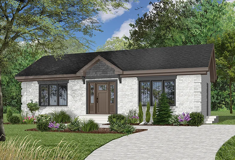 Simple Brick Ranch Home With Center Double French Door