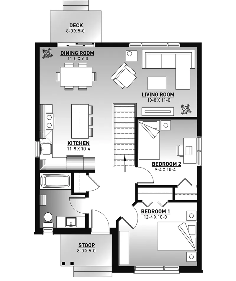 Ranch House Plan First Floor - Rusholm Narrow Lot Ranch Home 032D-0105 - Shop House Plans and More