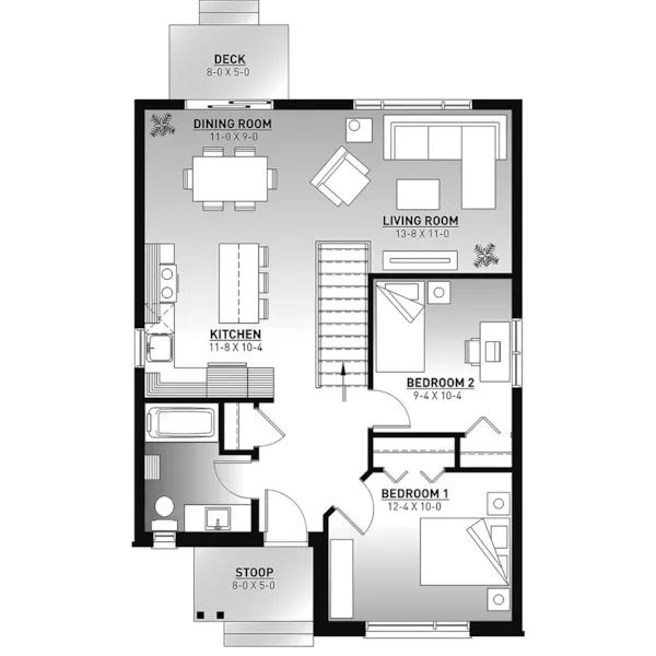 Ranch House Plan First Floor - Rusholm Narrow Lot Ranch Home 032D-0105 - Shop House Plans and More