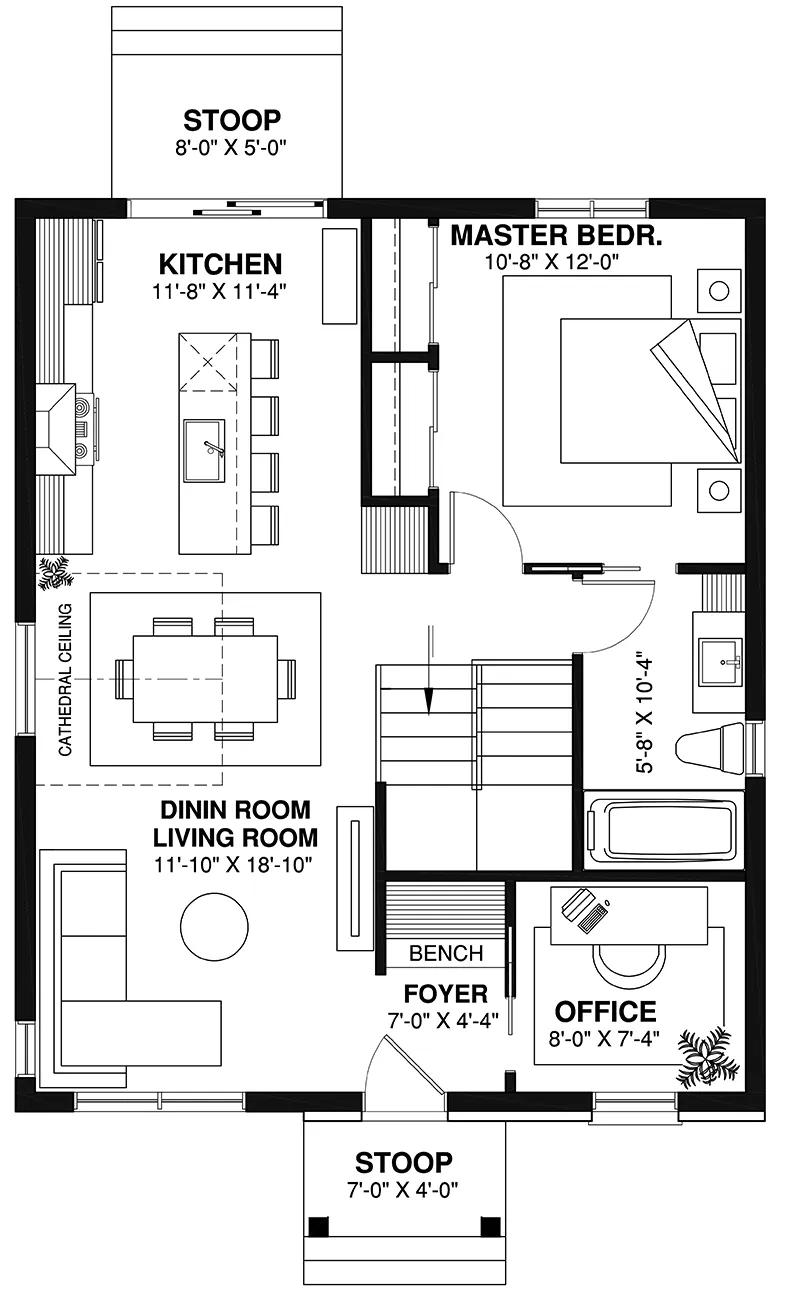 Arts & Crafts House Plan First Floor - Barnstable Narrow Lot Home 032D-0107 - Search House Plans and More