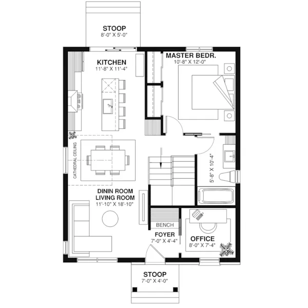 Traditional House Plan First Floor - Barnstable Narrow Lot Home 032D-0107 - Search House Plans and More