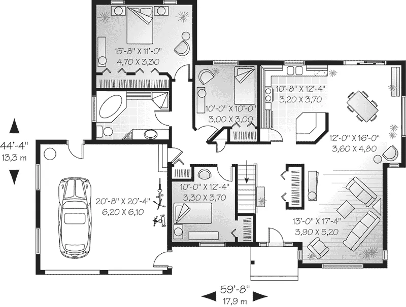 Modern House Plan First Floor - Golden Hill Sunbelt Ranch Home 032D-0121 - Search House Plans and More