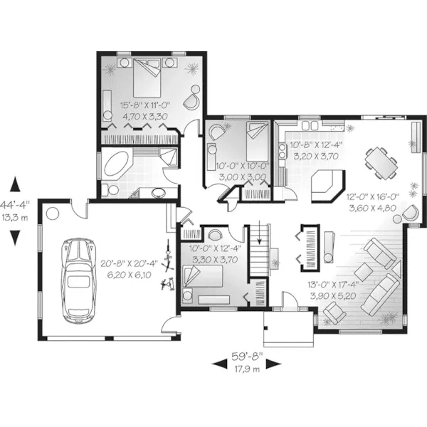 Modern House Plan First Floor - Golden Hill Sunbelt Ranch Home 032D-0121 - Search House Plans and More