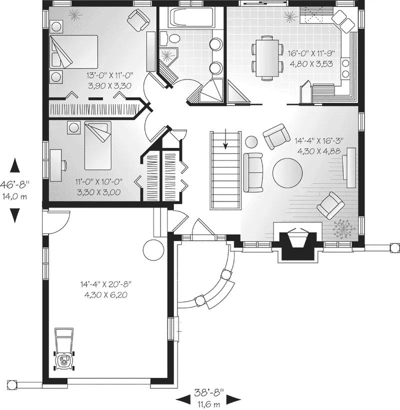 European House Plan First Floor - Orchard Knoll Stucco Ranch Home 032D-0122 - Shop House Plans and More