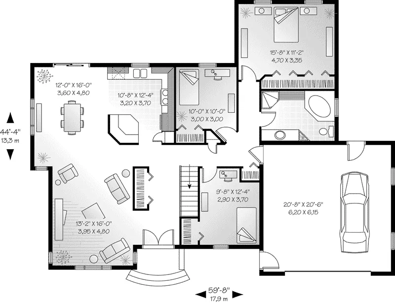 Ranch House Plan First Floor - Oceanside Sunbelt Home 032D-0131 - Shop House Plans and More