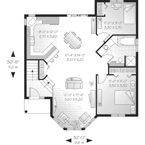 Contemporary House Plan First Floor - Copenhagen Hill Ranch Home 032D-0160 - Search House Plans and More