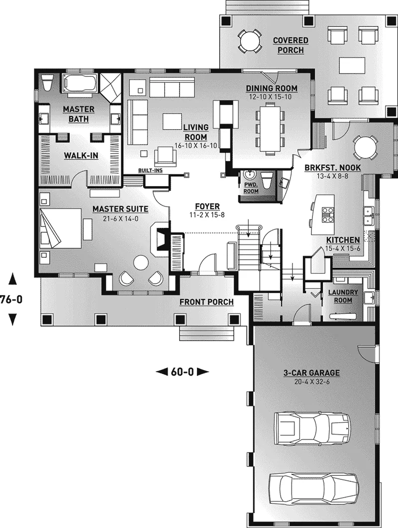 Bungalow House Plan First Floor - Olin Luxury Arts And Crafts Home 032D-0241 - Shop House Plans and More
