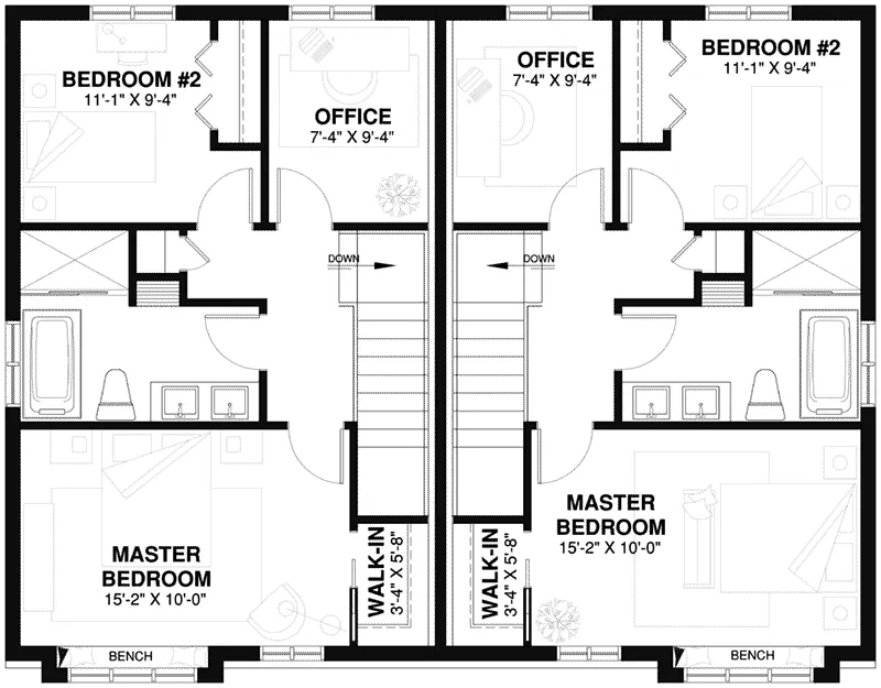 Neoclassical House Plan Second Floor - Kenton Multi-Family Duplex 032D-0370 - Search House Plans and More