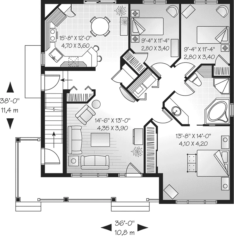 Multi-Family House Plan First Floor - Newkirk Duplex Design Plan032D-0381 - Shop House Plans and More