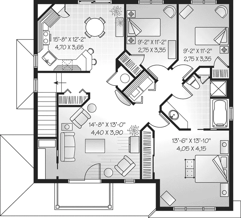Arts & Crafts House Plan Second Floor - Newkirk Duplex Design Plan032D-0381 - Shop House Plans and More