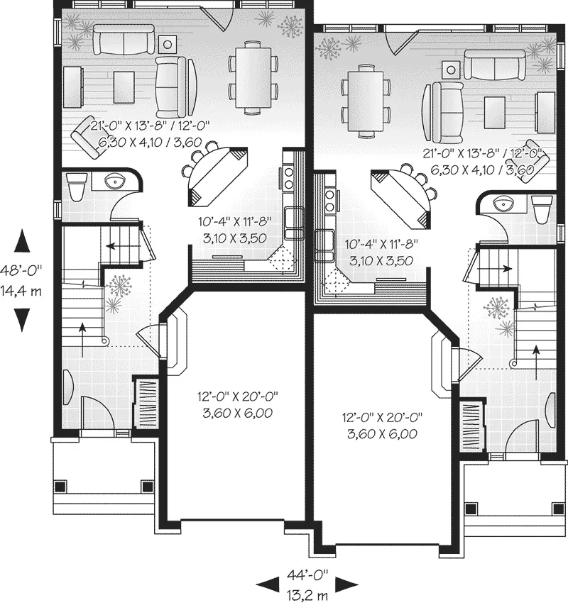 European House Plan First Floor - Baxter Springs Duplex Home 032D-0382 - Search House Plans and More
