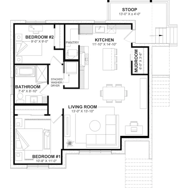 Southern House Plan Basement Floor - Geary Place Triplex Town House 032D-0383 - Search House Plans and More