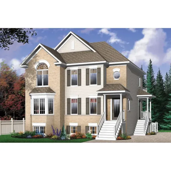 Southern House Plan Front Photo 02 - Geary Place Triplex Town House 032D-0383 - Search House Plans and More