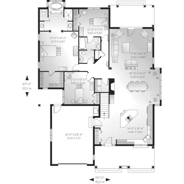 Ranch House Plan First Floor - Carney Country Ranch Home 032D-0397 - Search House Plans and More