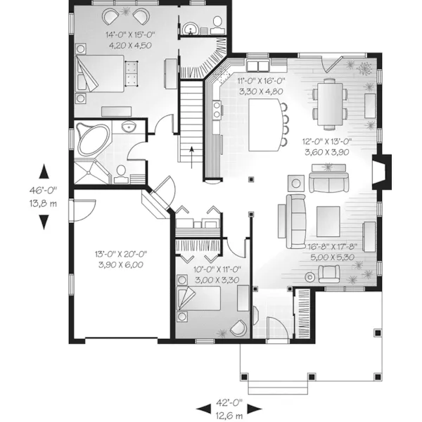 Ranch House Plan First Floor - Glenpool Ranch Home 032D-0398 - Search House Plans and More