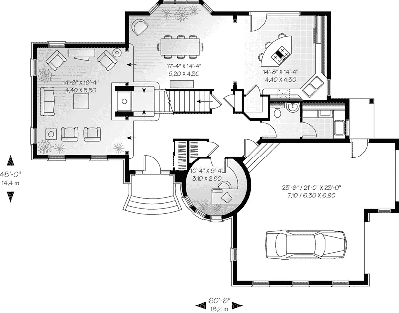 Tudor House Plan First Floor - Bailey Place European Home 032D-0435 - Search House Plans and More