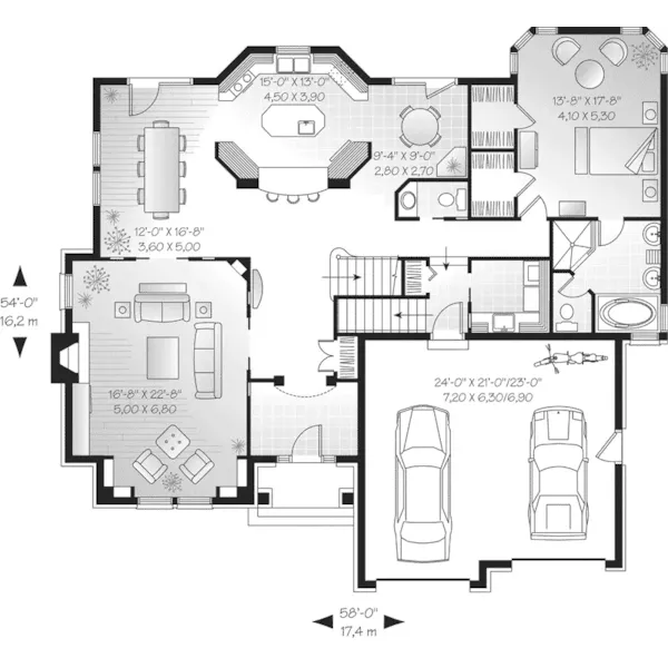 Traditional House Plan First Floor - Cimmarron European Home 032D-0442 - Search House Plans and More