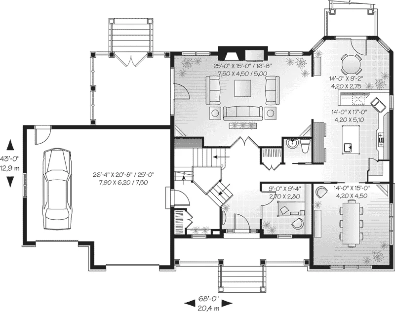 European House Plan First Floor - Hammon Country Home 032D-0446 - Search House Plans and More