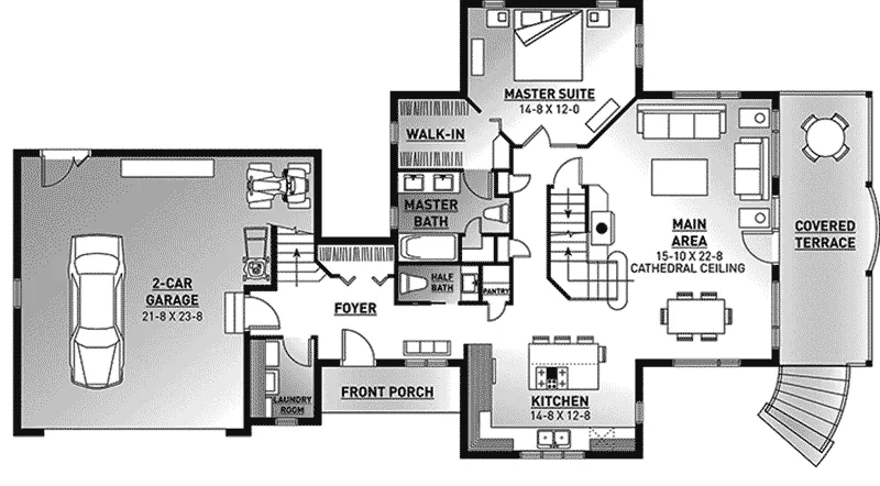 Modern House Plan First Floor - Maplewood Cabin Lake Home 032D-0519 - Shop House Plans and More