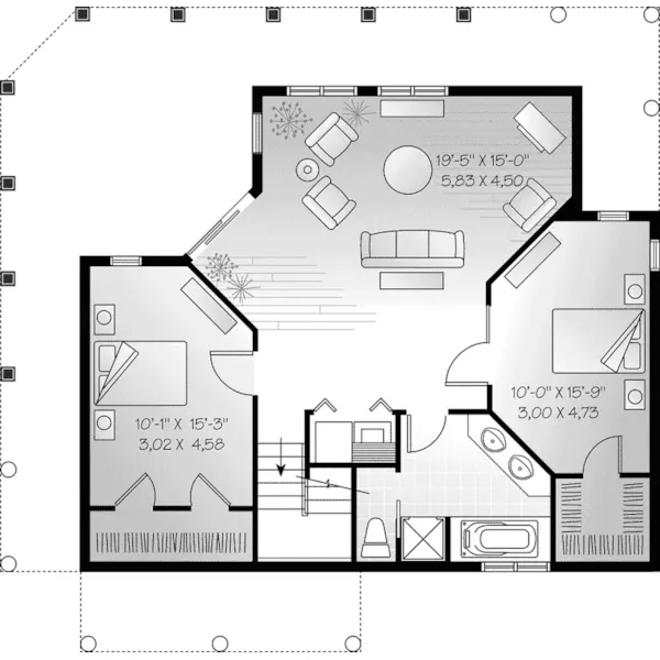 Waterfront House Plan Lower Level Floor - Beaumont Creek Cottage Home 032D-0526 - Search House Plans and More