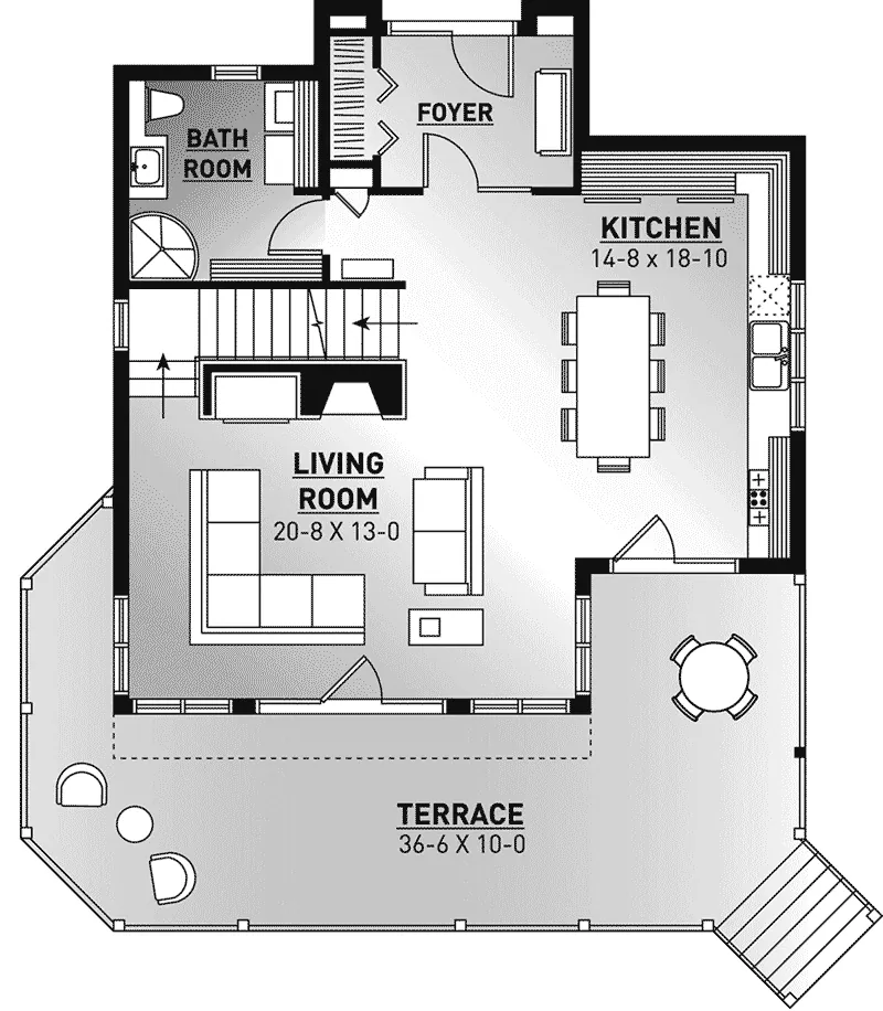 Mountain House Plan First Floor - Country Bend Cottage Lake Home 032D-0532 - Search House Plans and More