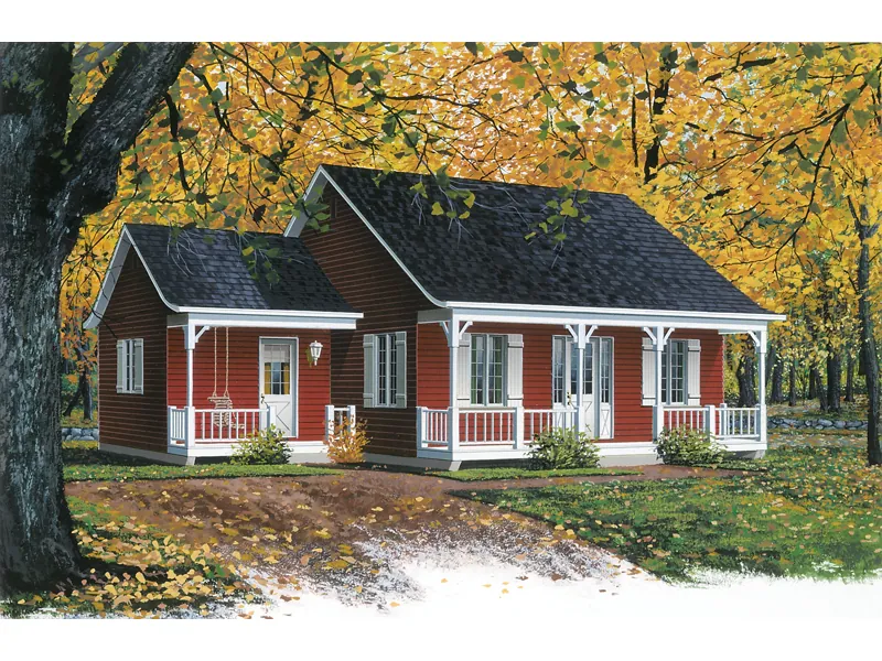 Country Cabin Style Has Casual Covered Porch And A Side Porch