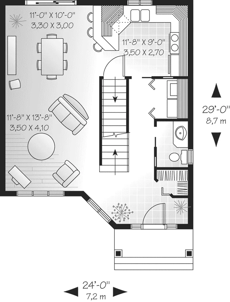 Cabin & Cottage House Plan First Floor - Oxmead Country Narrow Lot Home 032D-0571 - Shop House Plans and More
