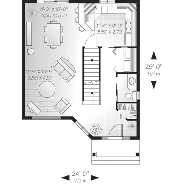 Traditional House Plan First Floor - Oxmead Country Narrow Lot Home 032D-0571 - Shop House Plans and More